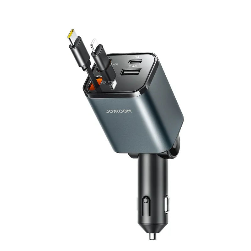 Najlepsza cena JOYROOM ® Ładowarka Samochodowa 4W1 Z Kablami Zwijanymi Usb-A Hurtownia Dropship