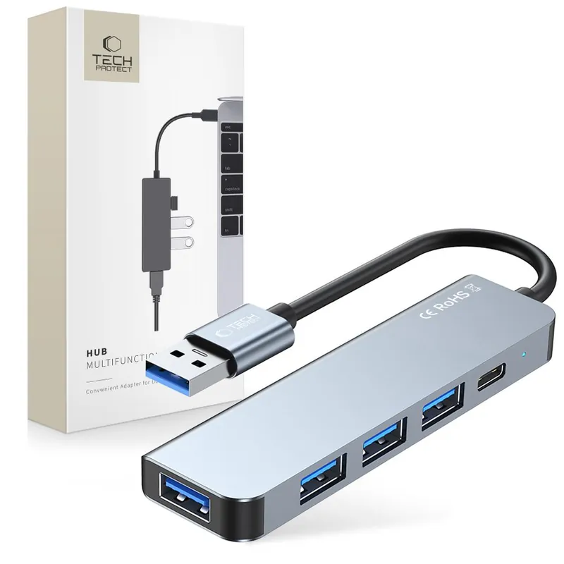 Rabat Tech-Protect ® 5W1 Hub Rozdzielacz Usb-A Na Usb-A Usb-C Szary Hurtownia Dropship
