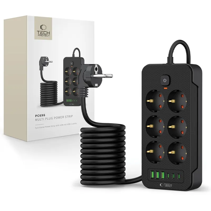 Łatwy zwrot Tech-Protect ® Listwa Zasilająca Przedłużacz 6 Gniazd 240V Usb-A Hurtownia