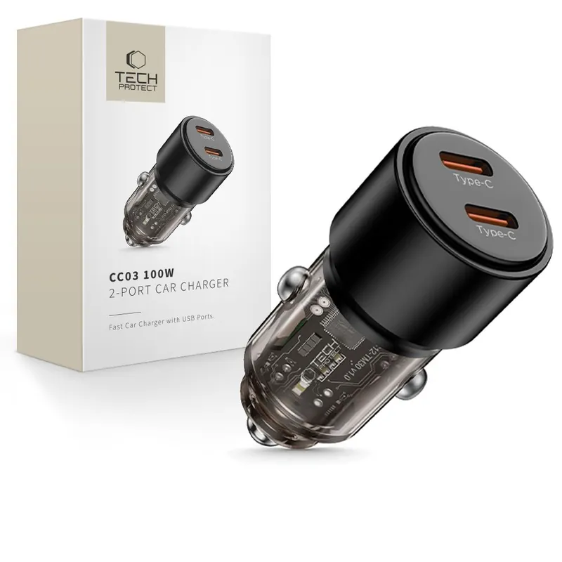 Tech-Protect ® Ładowarka Samochodowa 2X Usb-C Pd 100W Czarna Hurtownia Nie przegap