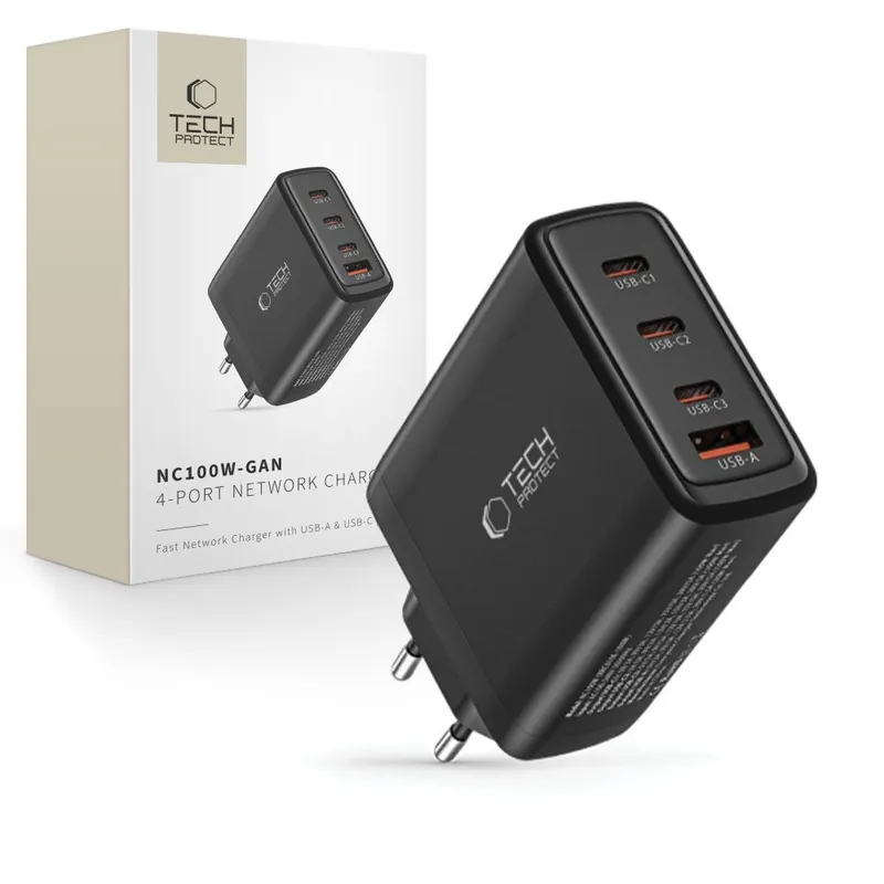 Tech-Protect ® Ładowarka Sieciowa Gan 3X Usb-C Pd Usb-A Qc 100W Hurtownia Dropsh Taniej