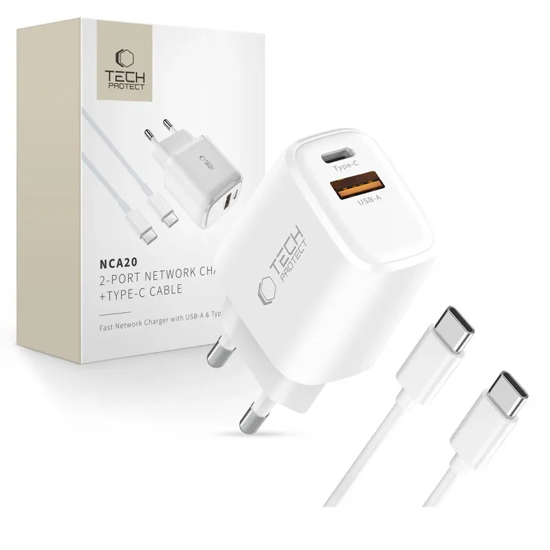 Tech-Protect ® Ładowarka Sieciowa Nca20 Usb-A Usb-C Pd Qc 20W Hurtownia Szybka wysyłka