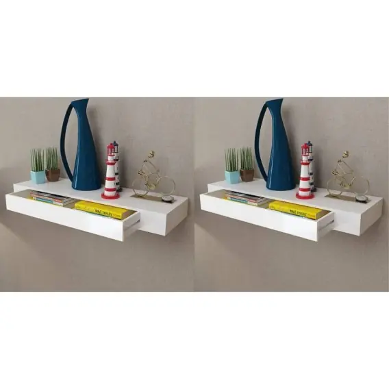 Półki wiszące z szufladami, 2 szt., białe, 80 cm Lumarko! - Hurtownia wielobranżowa Lumarko Oferta limitowana