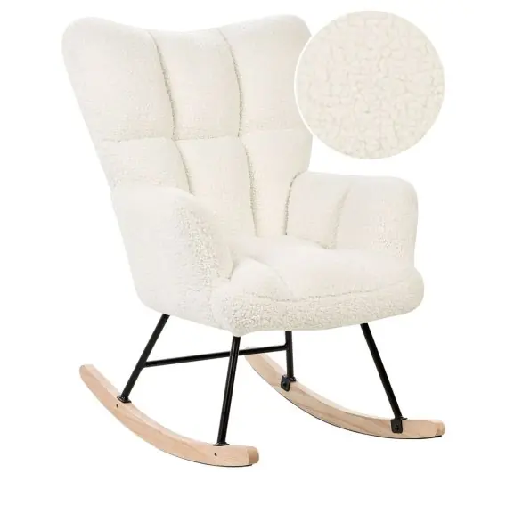 Wyjątkowa oferta Fotel bujany OULU Boucle Biały - elegancki design Lumarko
