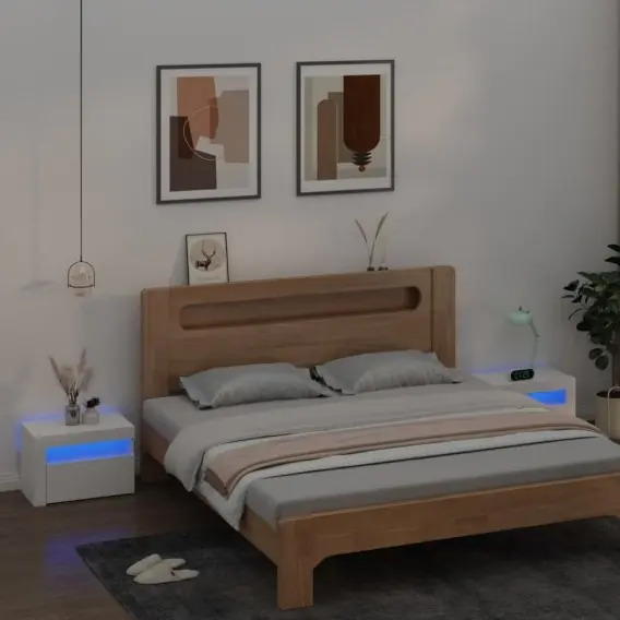 Taniej Szafki nocne z LED, 2 szt., białe, 60x35x40 cm Lumarko! - Hurtownia wielobranżowa Lumarko