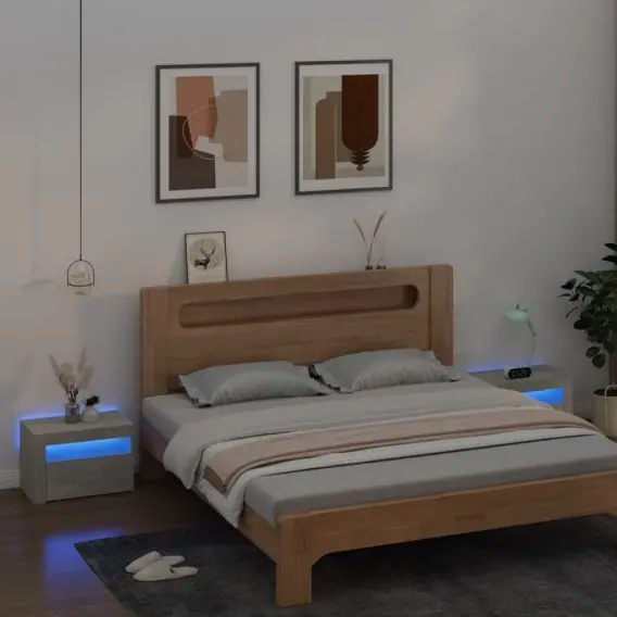 Szafki nocne z LED, 2 szt., szarość betonu, 60x35x40 cm Lumarko! - Hurtownia wielobranżowa Lumarko Dodaj do koszyka