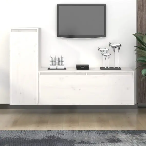 Szafki pod TV, 2 szt., białe, lite drewno sosnowe Lumarko! - Hurtownia wielobranżowa Lumarko Wysoka jakość