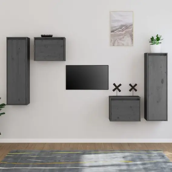 Szafki pod TV, 4 szt., szare, lite drewno sosnowe Lumarko! - Hurtownia wielobranżowa Lumarko Zamów dziś