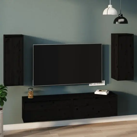 Niska cena Szafki ścienne, 2 szt., czarne, 30x30x80 cm, drewno sosnowe Lumarko! - Hurtownia wielobranżowa Lumarko
