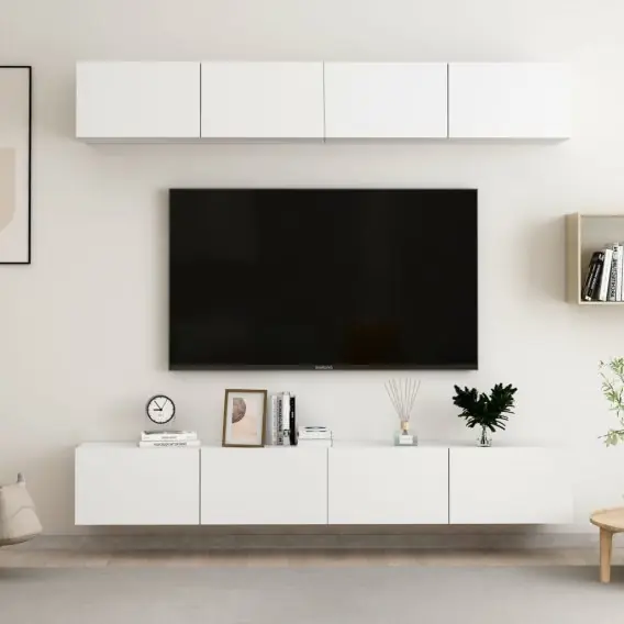 Rabat Szafki telewizyjne, 4 szt., białe, 100x30x30 cm, płyta wiórowa Lumarko! - Hurtownia wielobranżowa Lumarko