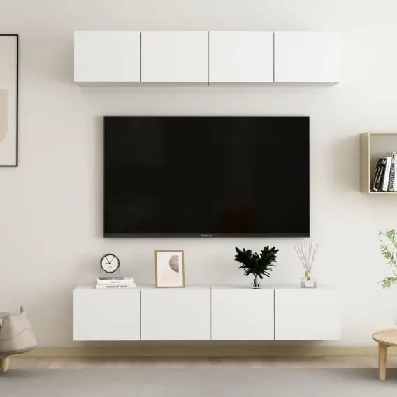 Popularny Szafki telewizyjne, 4 szt., białe, 80x30x30 cm, płyta wiórowa Lumarko! - Hurtownia wielobranżowa Lumarko