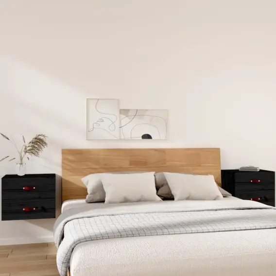 Cena promocyjna Szafki nocne, wiszące, 2 szt., czarne, 50x36x40 cm Lumarko! - Hurtownia wielobranżowa Lumarko