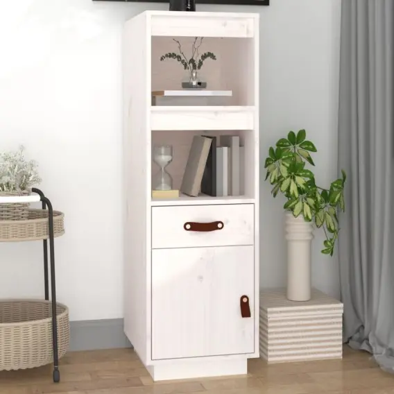 Oferta limitowana Wysoka szafka, biała, 34x40x108,5 cm, lite drewno sosnowe Lumarko! - Hurtownia wielobranżowa Lumarko