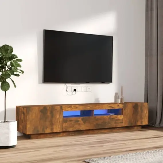 Bezpieczne zakupy Zestaw 2 szafek TV z oświetleniem LED, przydymiony dąb Lumarko! - Hurtownia wielobranżowa Lumarko