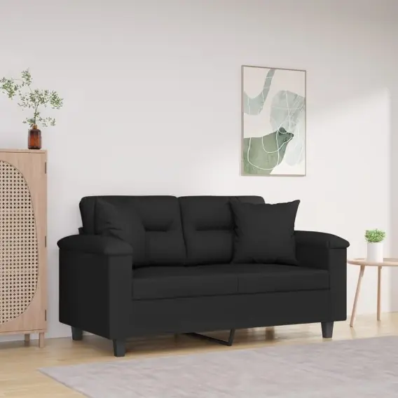 Promocja 2-osobowa sofa z poduszkami, czarna, 120 cm, mikrofibra Lumarko! - Hurtownia wielobranżowa Lumarko