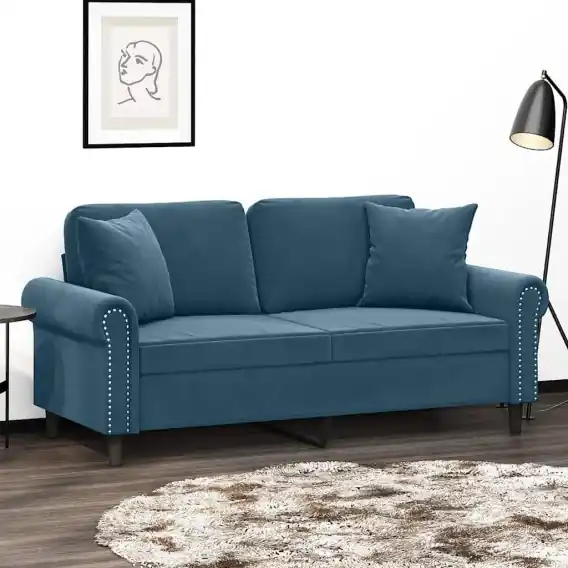 2-osobowa sofa z poduszkami, niebieska, 140 cm, aksamit Lumarko! - Hurtownia wielobranżowa Lumarko Najlepsza cena