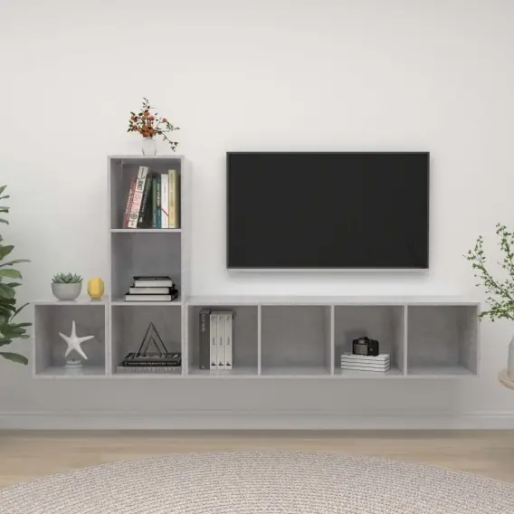 Wyjątkowa oferta 3-cz. zestaw szafek TV, szarość betonu, materiał drewnopochodny Lumarko! - Hurtownia wielobranżowa Lumarko
