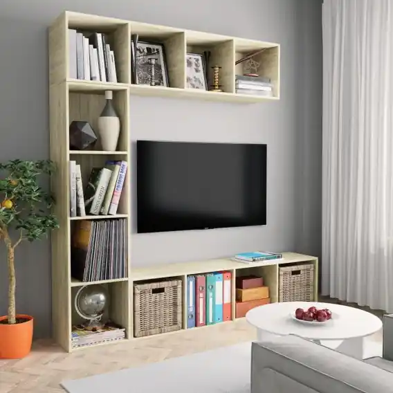 3-częściowy regał na książki/ półka pod TV, dąb sonoma, 180x30x180 cm Lumarko! - Hurtownia wielobranżowa Lumarko Bestseller