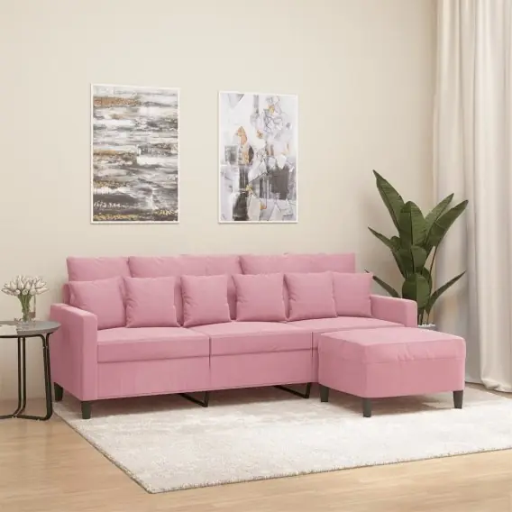 3-osobowa sofa z podnóżkiem, różowa, 180 cm, aksamitem Lumarko! - Hurtownia wielobranżowa Lumarko Nowy