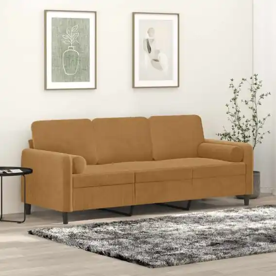 Dodaj do koszyka 3-osobowa sofa z poduszkami, brązowa, 180 cm, aksamit - Hurtownia wielobranżowa Lumarko