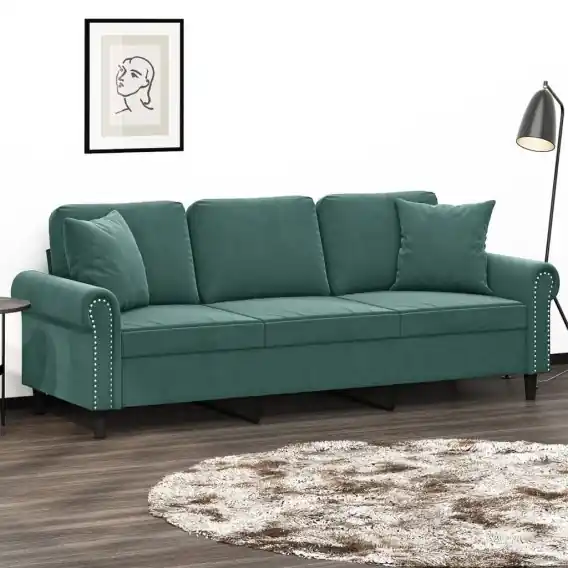 3-osobowa sofa z poduszkami, ciemnozielona, 180 cm, aksamit - Hurtownia wielobranżowa Lumarko Super okazja