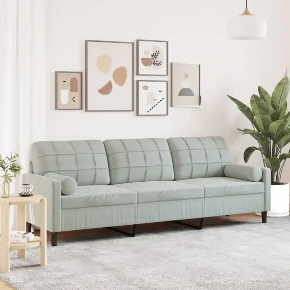 Hit cenowy 3-osobowa sofa z poduszkami, jasnoszara, 210 cm, aksamitna Lumarko! - Hurtownia wielobranżowa Lumarko