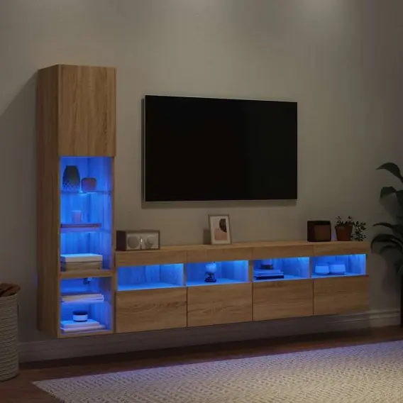 4-częściowy zestaw mebli TV z LED, dąb sonoma Lumarko! - Hurtownia wielobranżowa Lumarko Łatwy zwrot