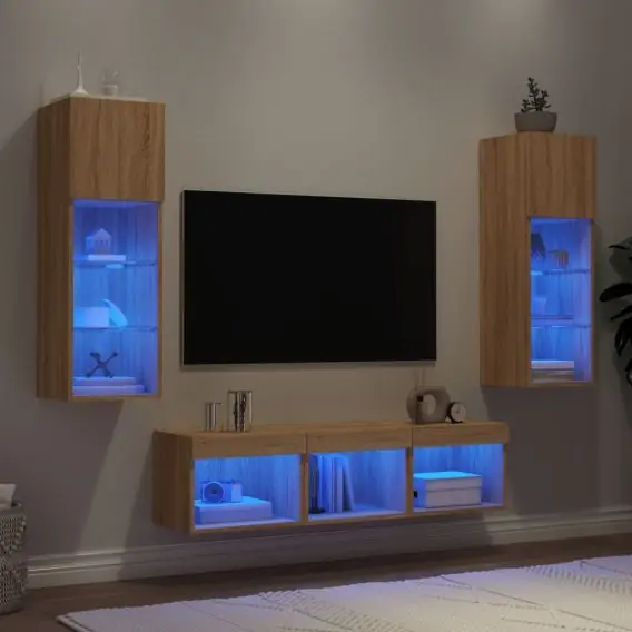 Wyjątkowa oferta 5-częściowy zestaw mebli TV z LED, dąb sonoma Lumarko! - Hurtownia wielobranżowa Lumarko