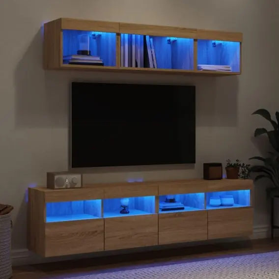 5-częściowy zestaw mebli TV z LED, dąb sonoma Lumarko! - Hurtownia wielobranżowa Lumarko Zamów dziś