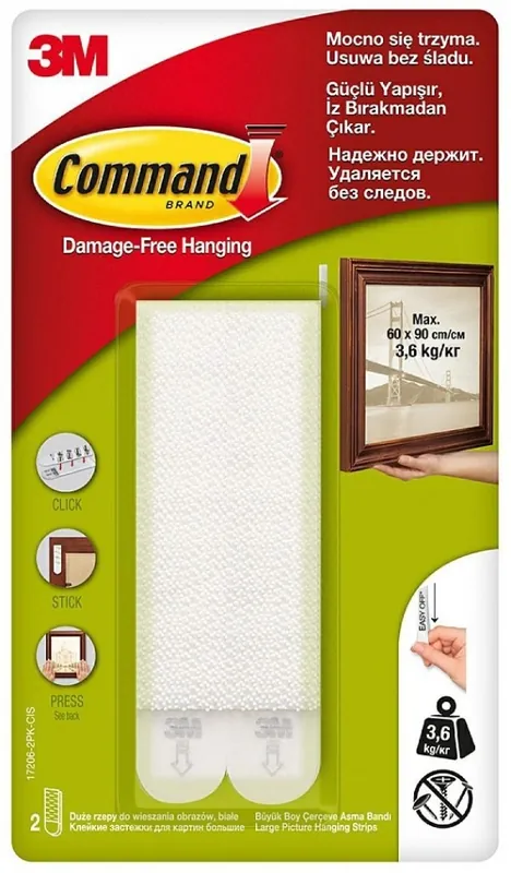Bestseller 3M Command Rzepy Do Wieszania Obrazów Duże 2 Pary (4szt) 17206-Cee 3M