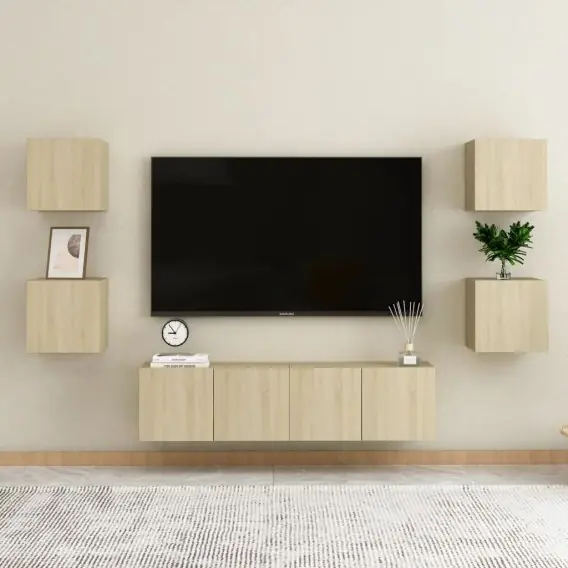 Premium 6-cz. zestaw szafek TV, dąb sonoma, płyta wiórowa - Hurtownia wielobranżowa Lumarko