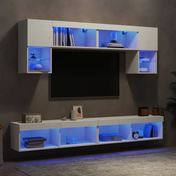 6-częściowy zestaw mebli TV z LED, biały Lumarko! - Hurtownia wielobranżowa Lumarko Zniżka