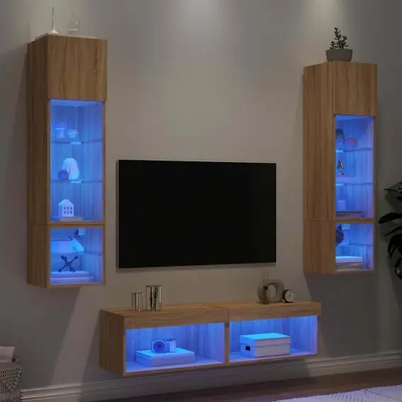 6-częściowy zestaw mebli TV z LED, dąb sonoma Lumarko! - Hurtownia wielobranżowa Lumarko Super okazja
