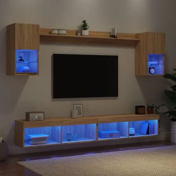 6-częściowy zestaw mebli TV z LED, dąb sonoma Lumarko! - Hurtownia wielobranżowa Lumarko Wysoka jakość