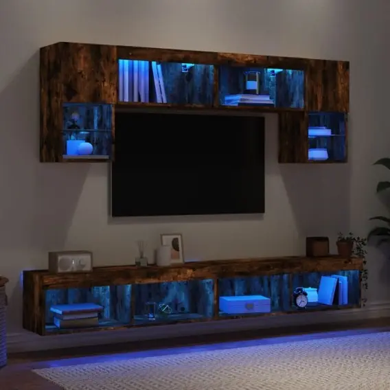 Wyprzedaż 6-częściowy zestaw mebli TV z LED, przydymiony dąb Lumarko! - Hurtownia wielobranżowa Lumarko