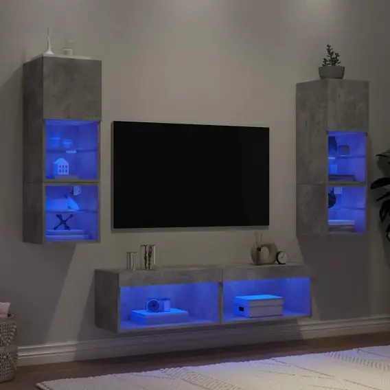 6-częściowy zestaw mebli TV z LED, szarość betonu Lumarko! - Hurtownia wielobranżowa Lumarko Tani