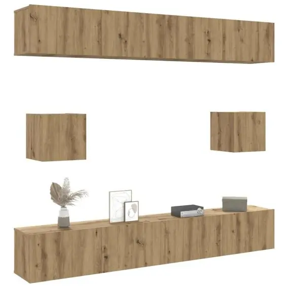 Oferta limitowana 6-częściowy zestaw szafek TV, dąb artisan, materiał drewnopochodny Lumarko! - Hurtownia wielobranżowa Lumarko