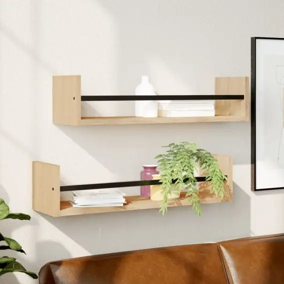 Półki ścienne z drążkami, 2 szt., dąb sonoma, 60x16x14 cm Lumarko! - Hurtownia wielobranżowa Lumarko Ograniczona ilość