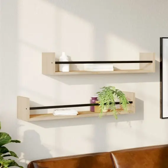 Półki ścienne z drążkami, 2 szt., dąb sonoma, 80x16x14 cm Lumarko! - Hurtownia wielobranżowa Lumarko Nie przegap