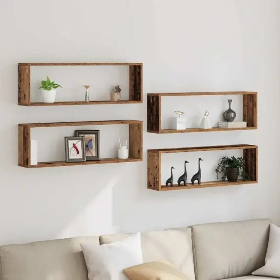 Półki ścienne 4 szt. Stare drewno 80x15x26 cm, materiał drewnopochodny Lumarko! - Hurtownia wielobranżowa Lumarko Ostatnie sztuki