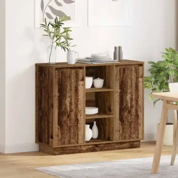 Nowy Regał z LED w stylu starym 90x32x75 cm z drewna inżynieryjnego Lumarko! - Hurtownia wielobranżowa Lumarko