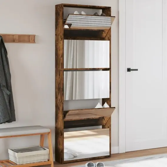 Szafka na buty z lustrem, przydymiony dąb, 63x17x169,5 cm Lumarko! Lumarko! - Hurtownia wielobranżowa Lumarko Łatwy zwrot