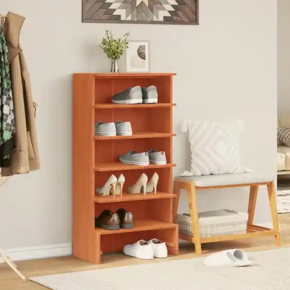 Szafka na buty, woskowy brąz, 52x30x104 cm, lite drewno sosnowe Lumarko! - Hurtownia wielobranżowa Lumarko Cena promocyjna
