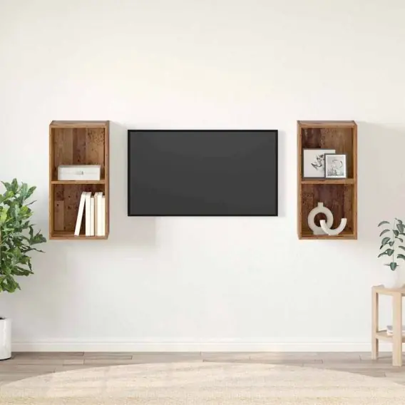 Szafka na Telewizor na Ścianę 2 pcs Stare drewno Lumarko! - Hurtownia wielobranżowa Lumarko Kup online
