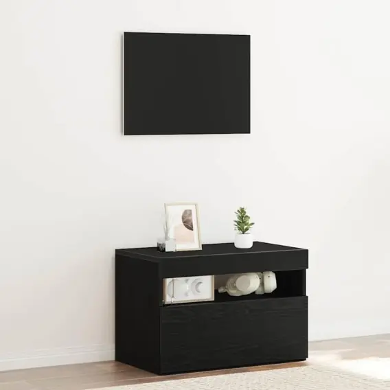 Do wyczerpania zapasów Szafka nocna z oświetleniem LED Czarny dąb 60x35x40 cm Drewno inżynieryjne Lumarko! - Hurtownia wielobranżowa Lumarko