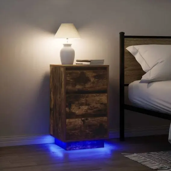 Okazja Szafka nocna z oświetleniem LED Dąb wędzony 38x34x65 cm Lumarko! - Hurtownia wielobranżowa Lumarko