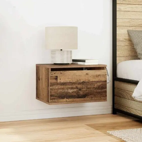 Oferta Szafka nocna z oświetleniem LED, montowana na ścianie, stary drewniany wygląd 50x36x30 cm Lumarko! - Hurtownia wielobranżowa Lumarko