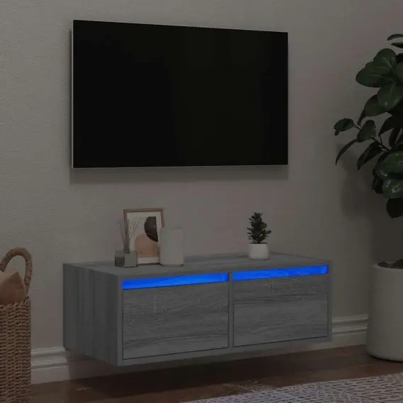 Szafka pod TV z LED, szary dąb sonoma, 75x35,5x25 cm Lumarko! Lumarko! - Hurtownia wielobranżowa Lumarko Sprawdź teraz