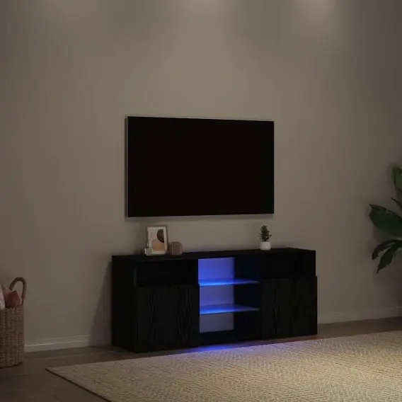 Szafka pod TV z oświetleniem LED, czarny dąb, 120x30x50 cm Lumarko! - Hurtownia wielobranżowa Lumarko Najlepsza cena