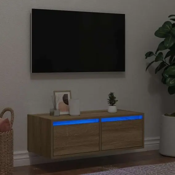 Zamów teraz Szafka pod TV z oświetleniem LED, dąb sonoma, 75x35,5x25 cm Lumarko! Lumarko! - Hurtownia wielobranżowa Lumarko